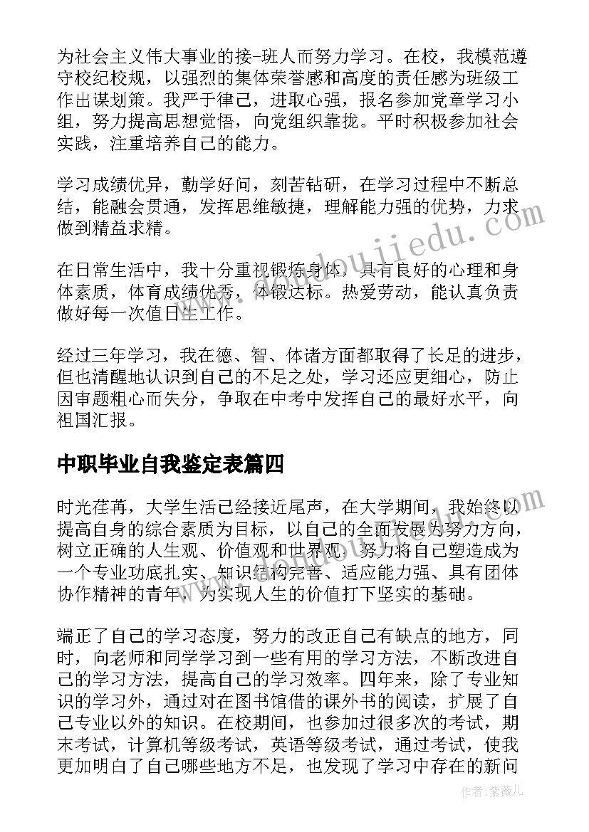 2023年中职毕业自我鉴定表(汇总5篇)