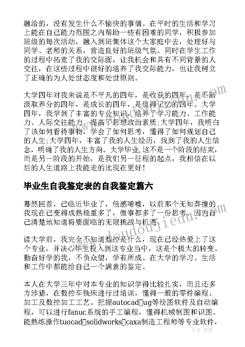 毕业生自我鉴定表的自我鉴定 毕业生自我鉴定(优质6篇)