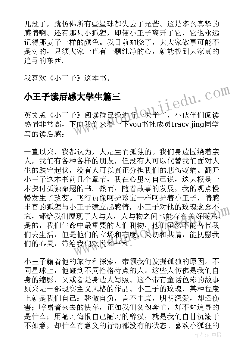 最新小王子读后感大学生 小王子读后感(精选7篇)