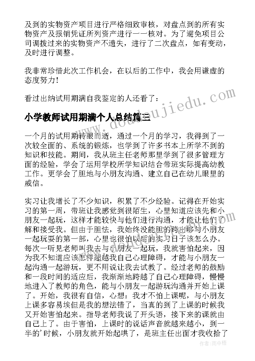 小学教师试用期满个人总结(模板6篇)