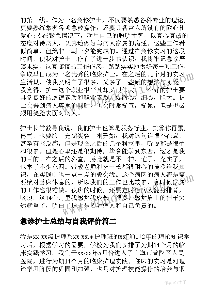 急诊护士总结与自我评价(实用5篇)