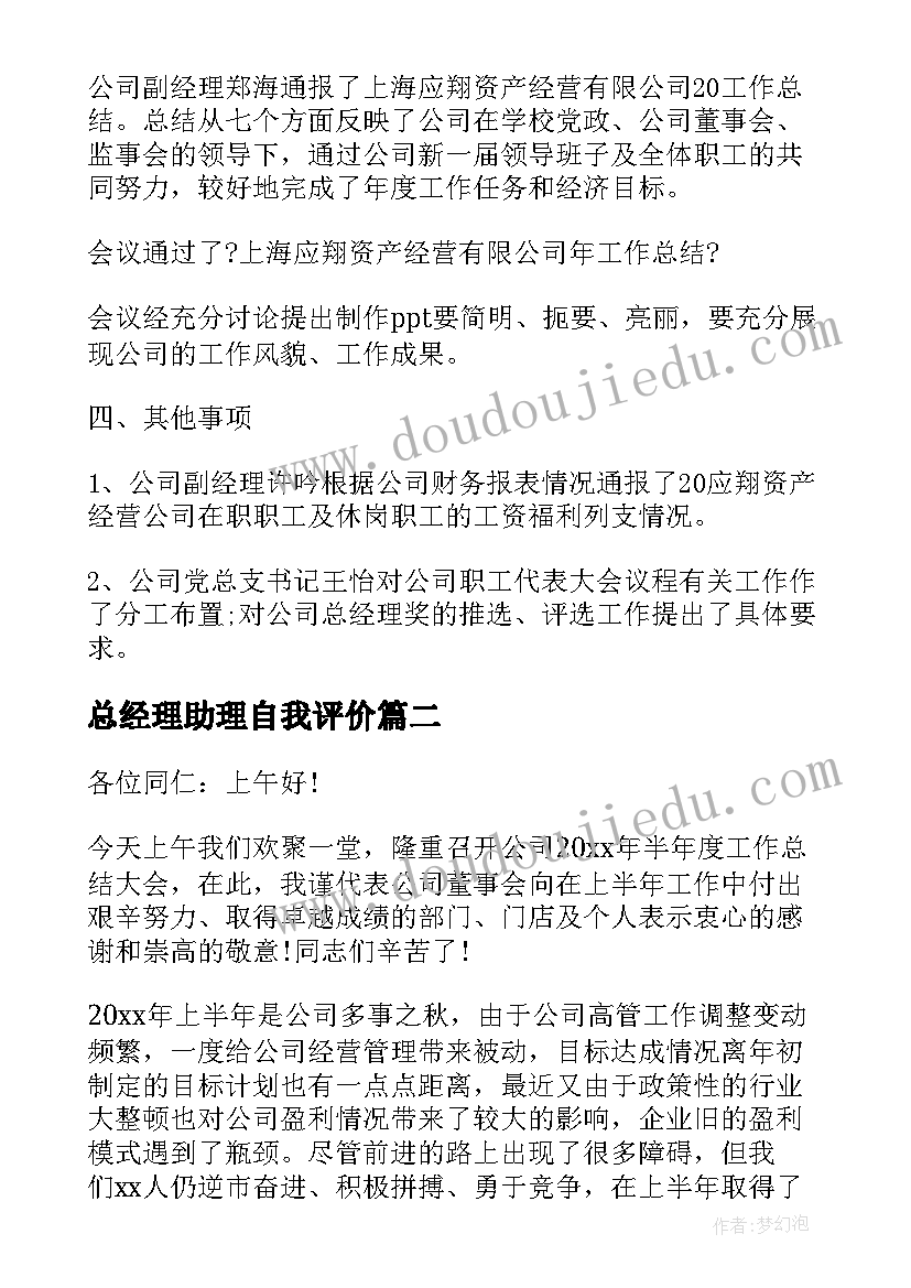 2023年总经理助理自我评价(优质5篇)