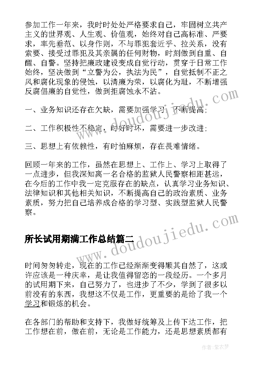 2023年所长试用期满工作总结(优秀5篇)