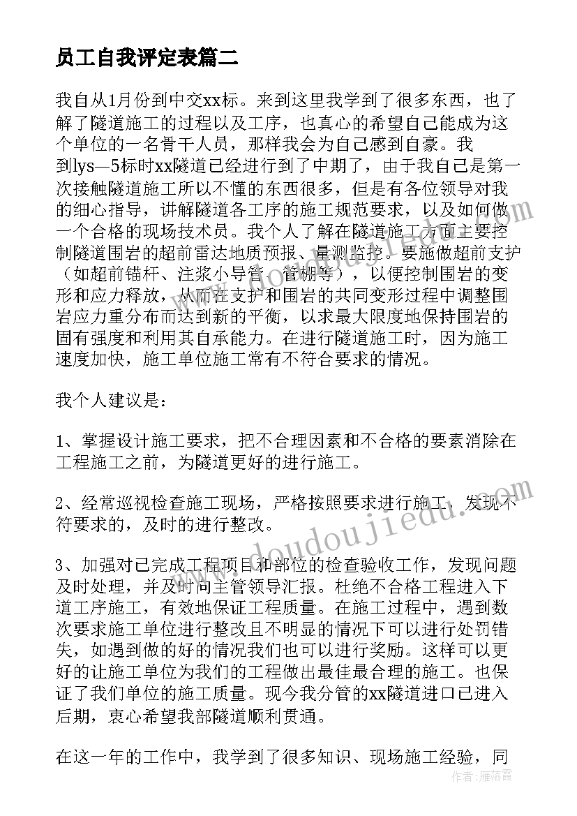 最新员工自我评定表(实用6篇)