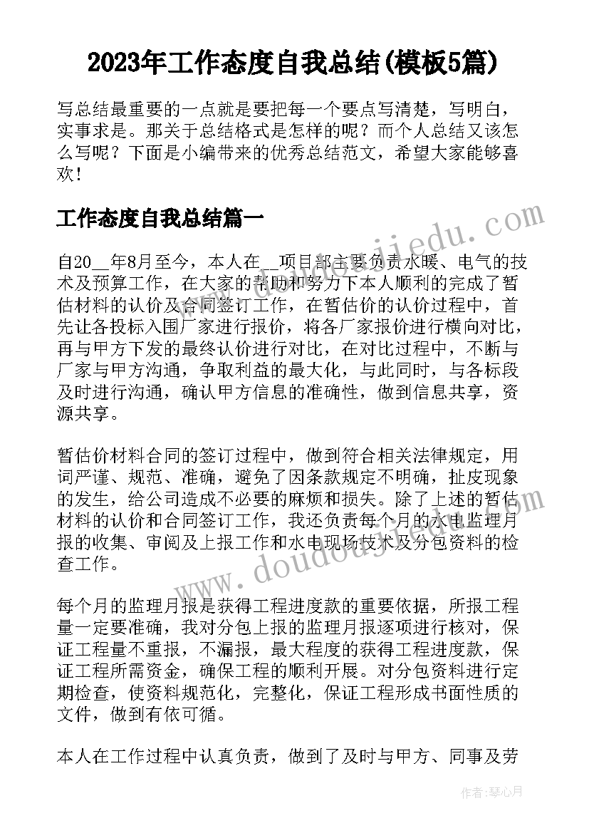 2023年工作态度自我总结(模板5篇)