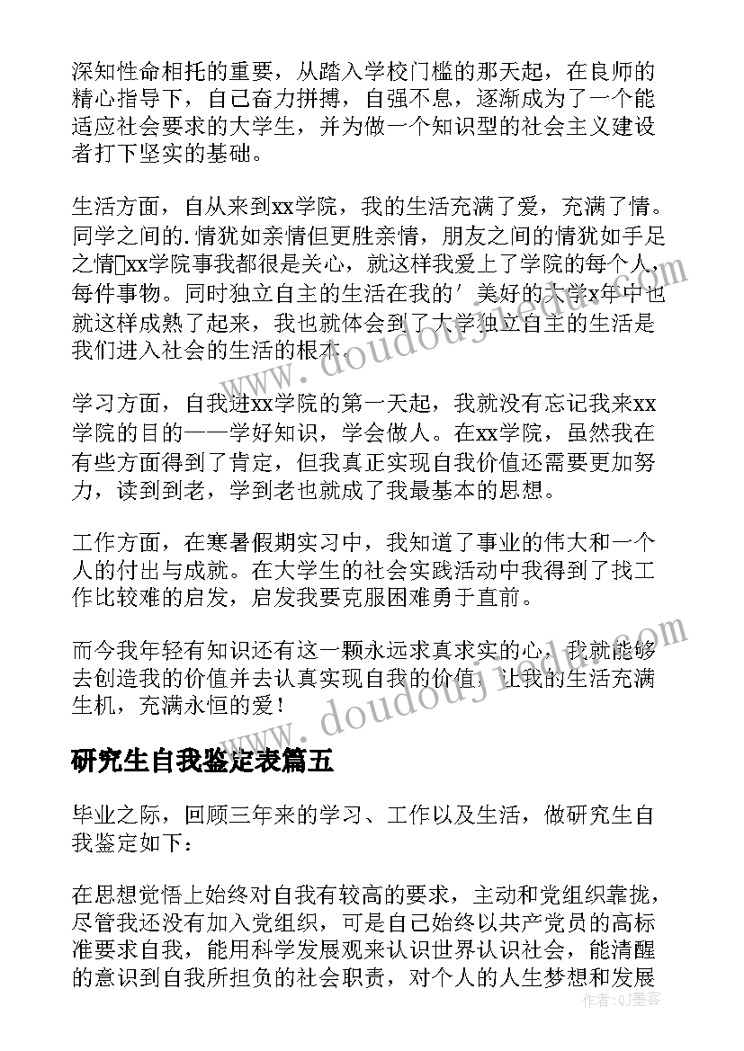 2023年研究生自我鉴定表(模板6篇)