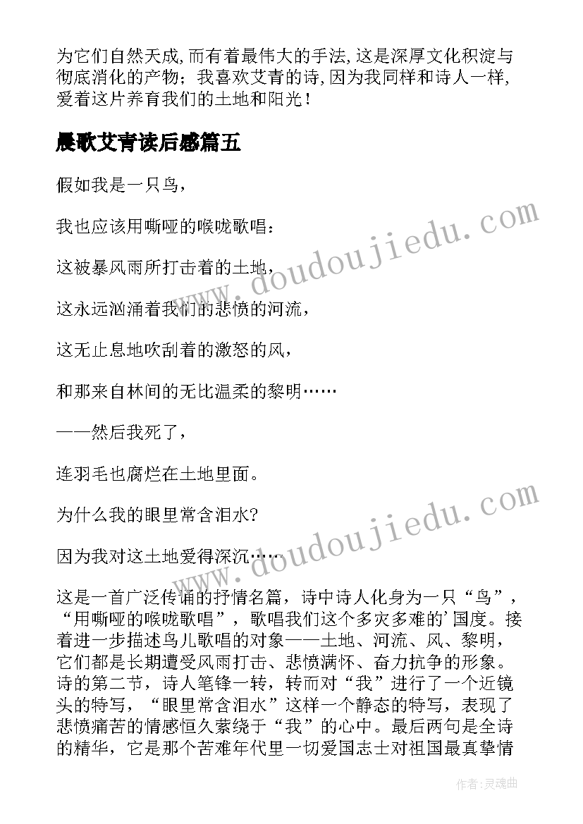 2023年晨歌艾青读后感(通用8篇)