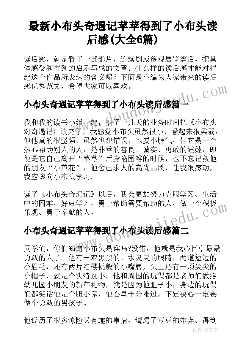 最新小布头奇遇记苹苹得到了小布头读后感(大全6篇)