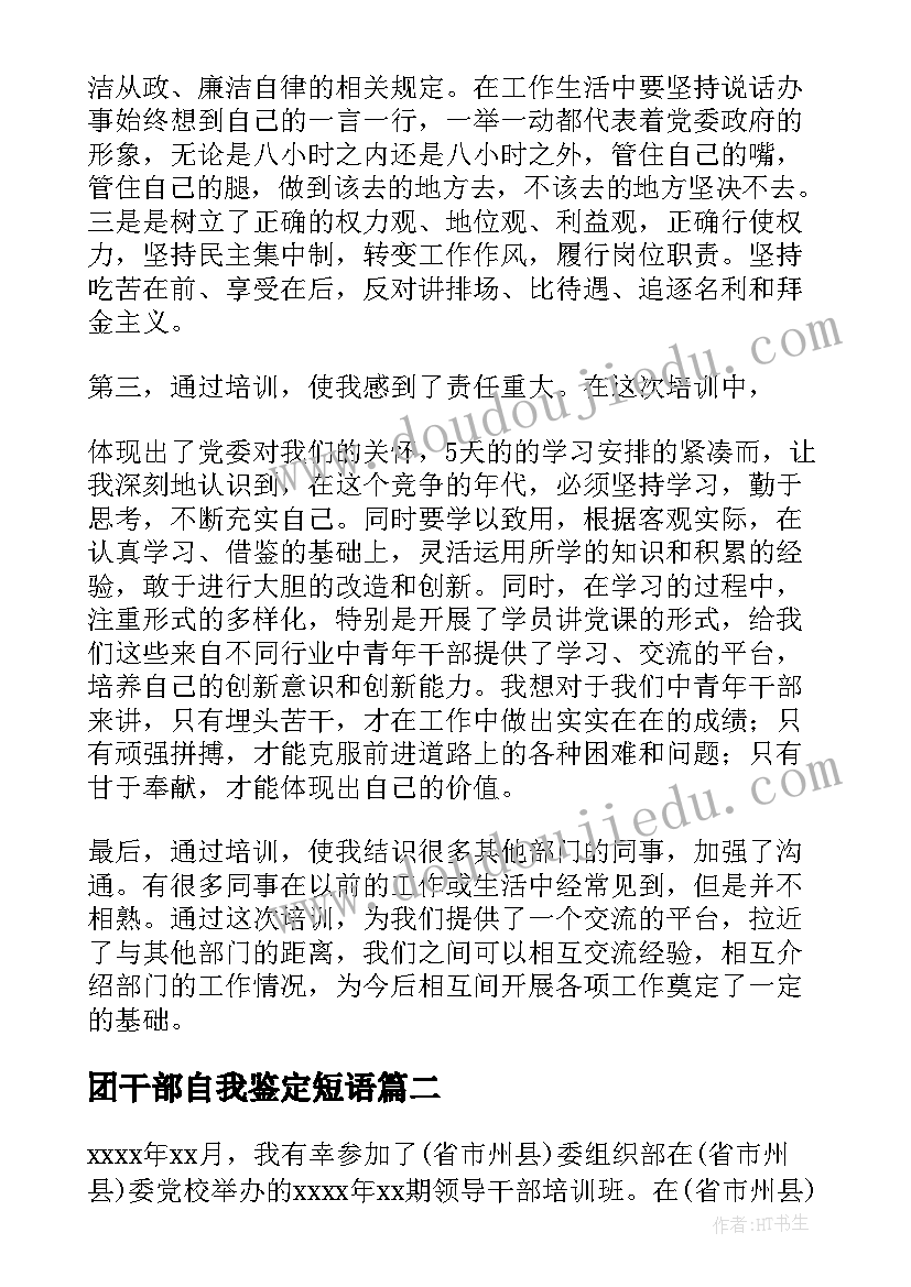 2023年团干部自我鉴定短语 干部自我鉴定(精选6篇)