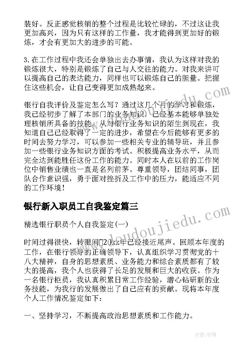 2023年银行新入职员工自我鉴定(模板10篇)