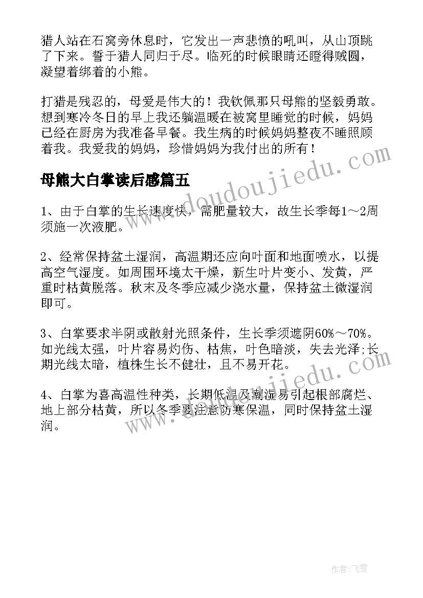 最新母熊大白掌读后感(优秀5篇)