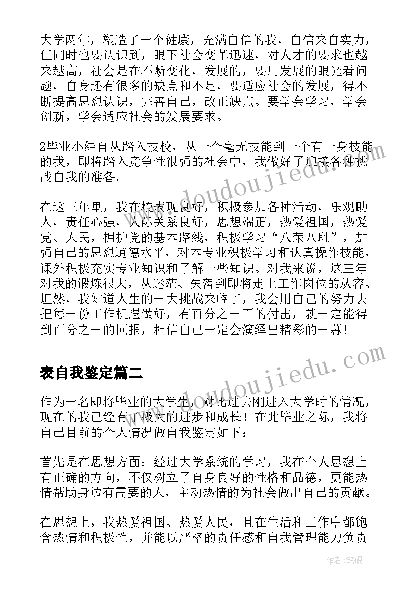 2023年表自我鉴定 毕业登记表中的自我鉴定总结(实用6篇)