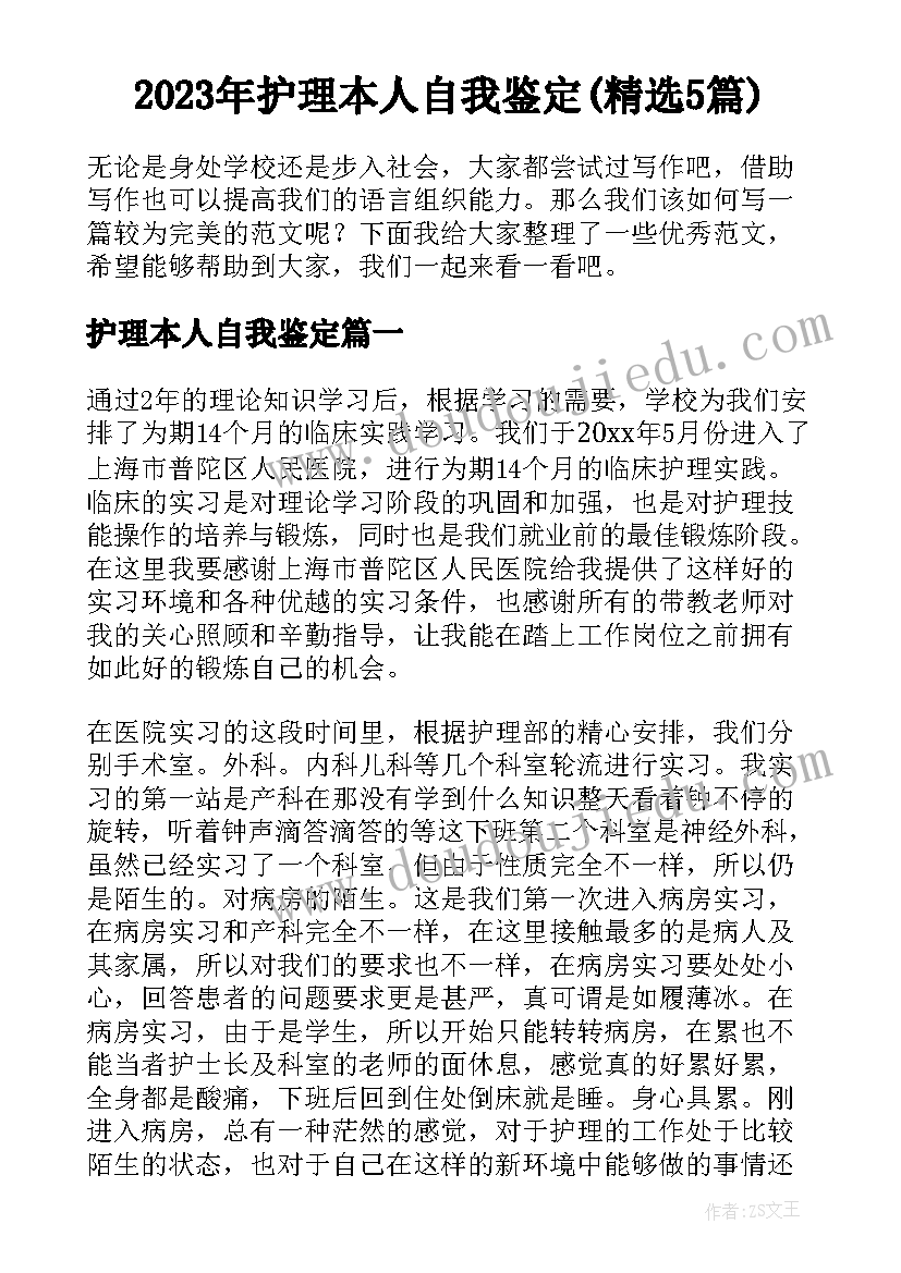 2023年护理本人自我鉴定(精选5篇)