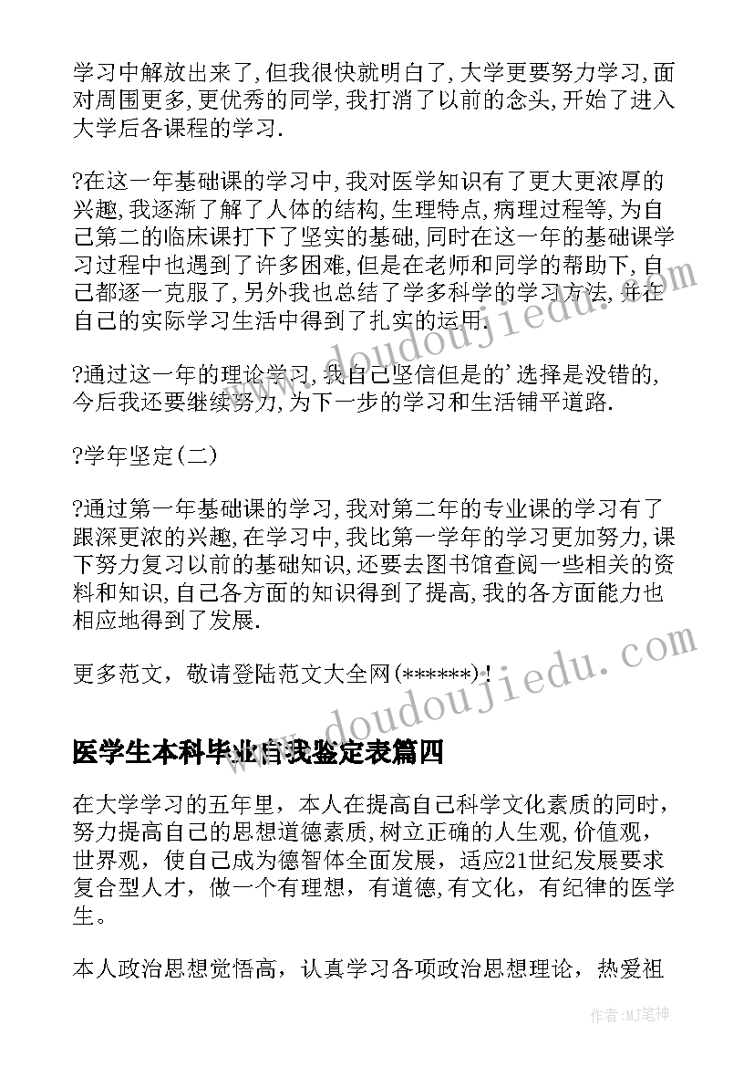 2023年医学生本科毕业自我鉴定表(模板8篇)