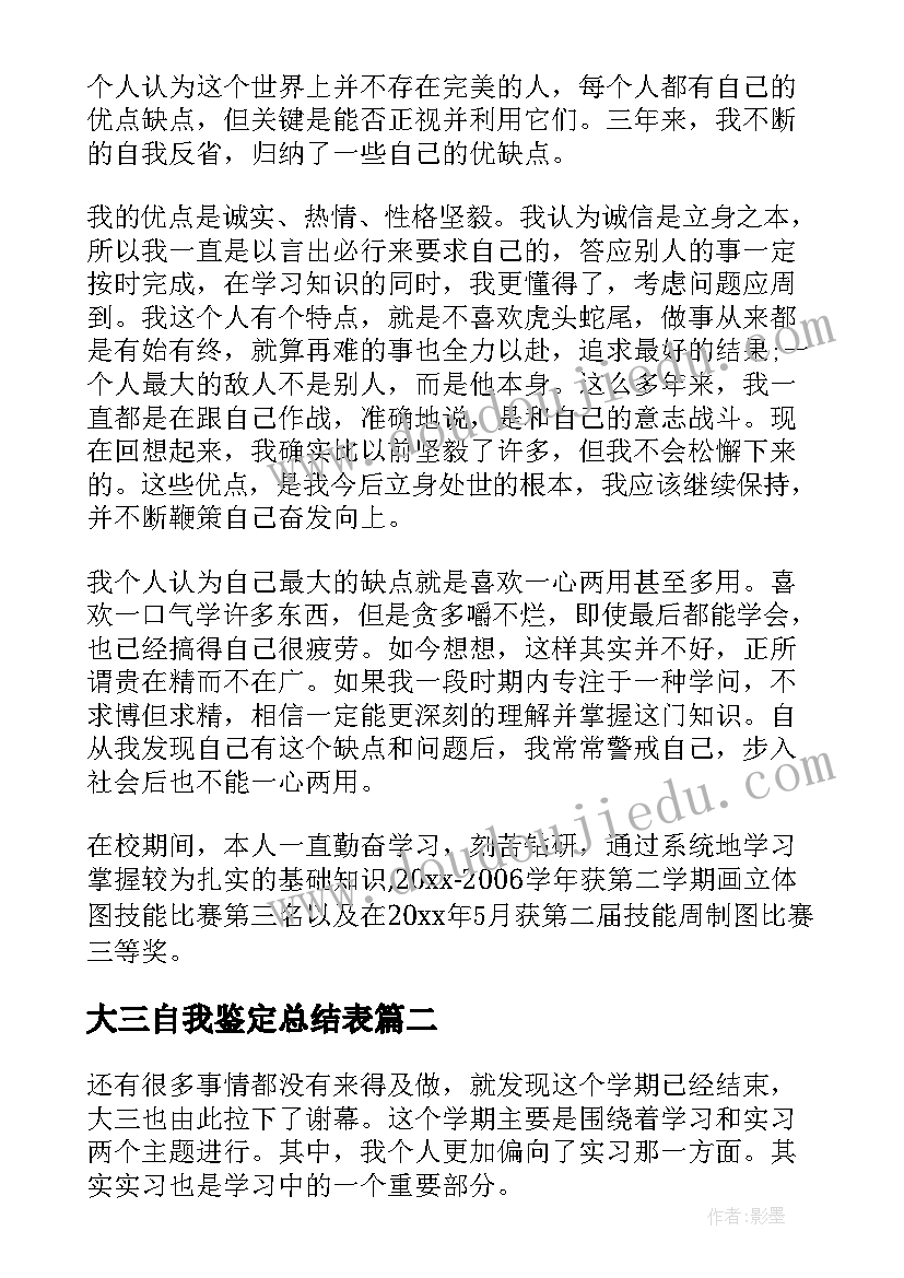 2023年大三自我鉴定总结表 大三自我鉴定总结(通用5篇)