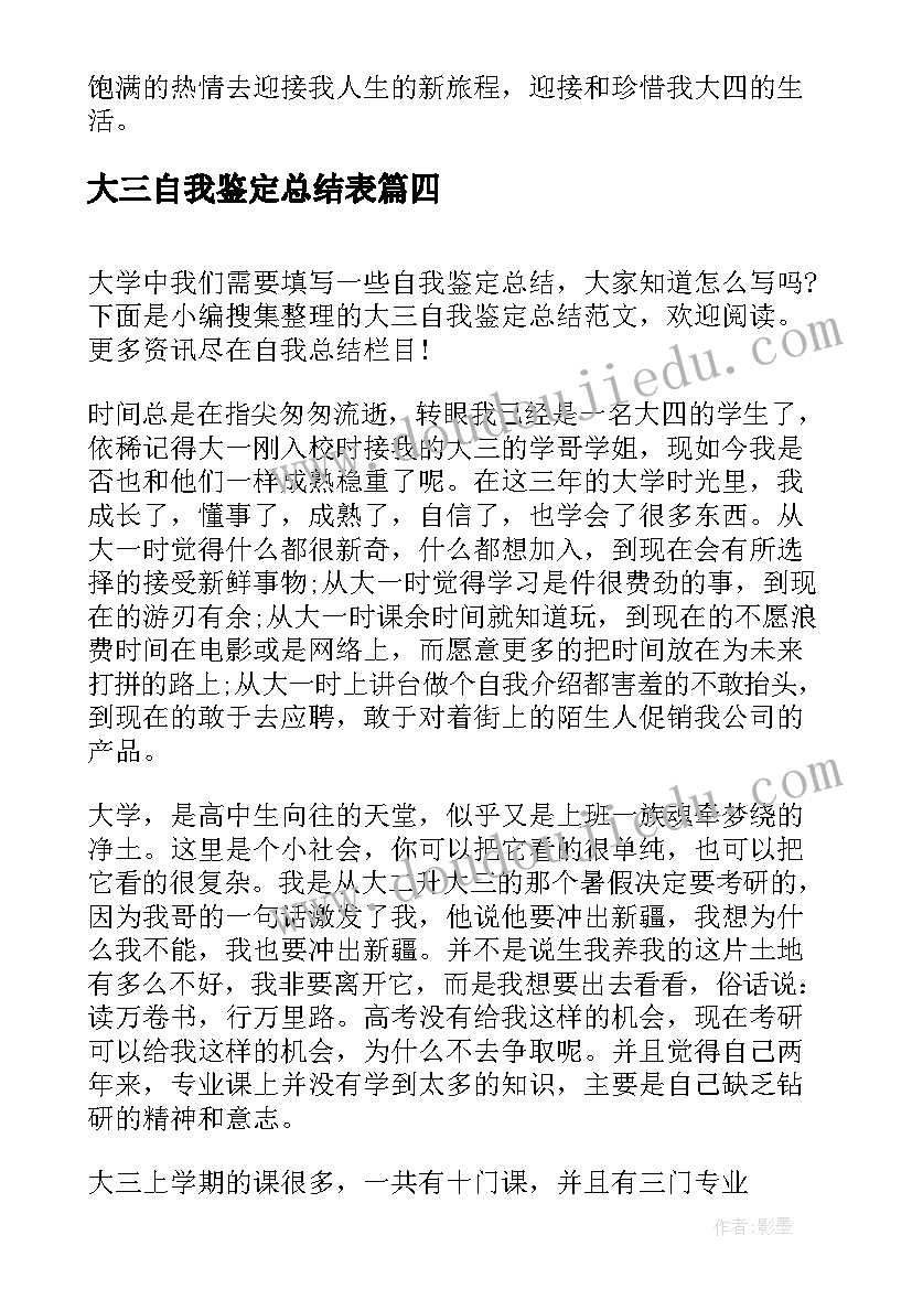 2023年大三自我鉴定总结表 大三自我鉴定总结(通用5篇)