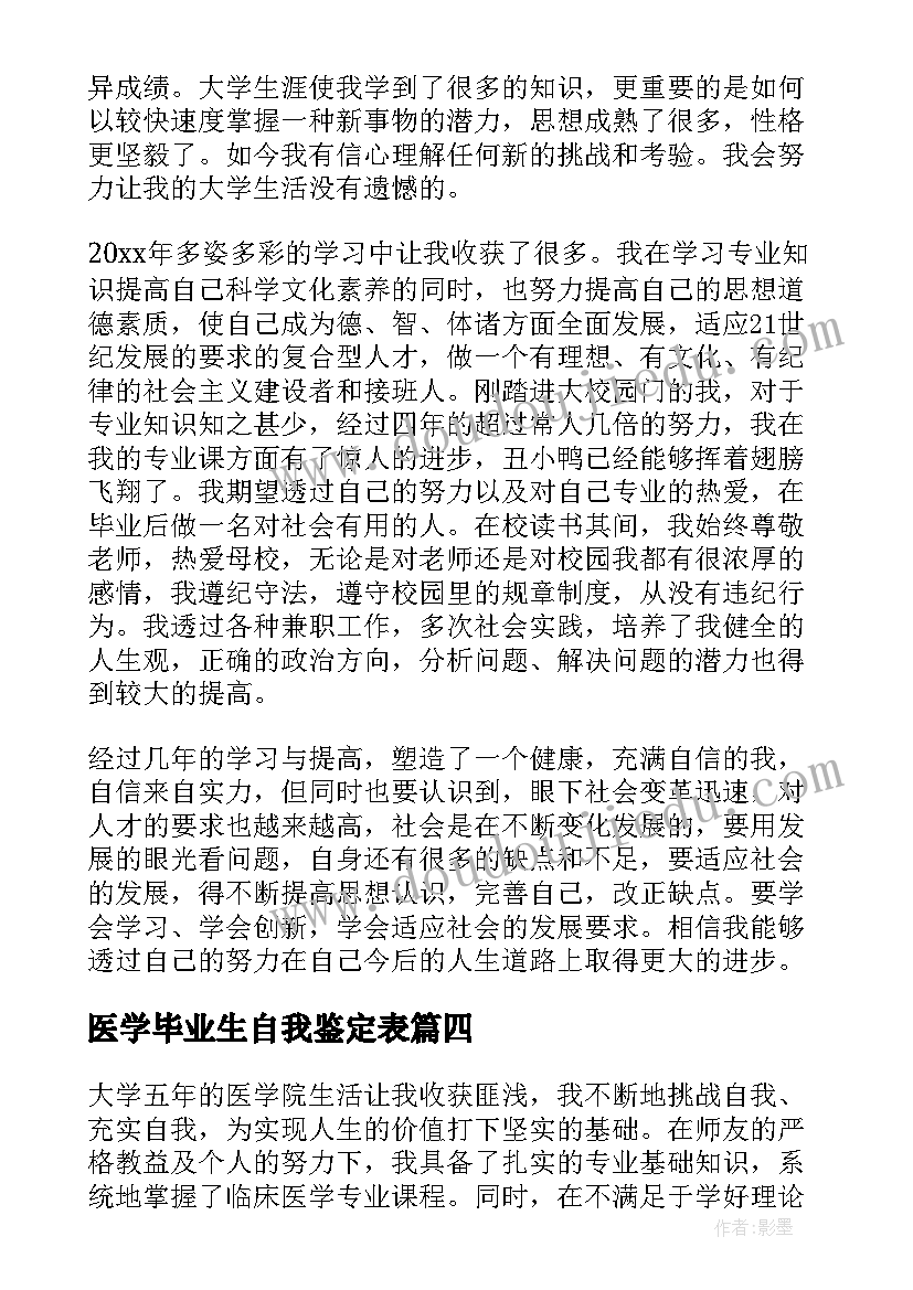 2023年医学毕业生自我鉴定表(模板5篇)