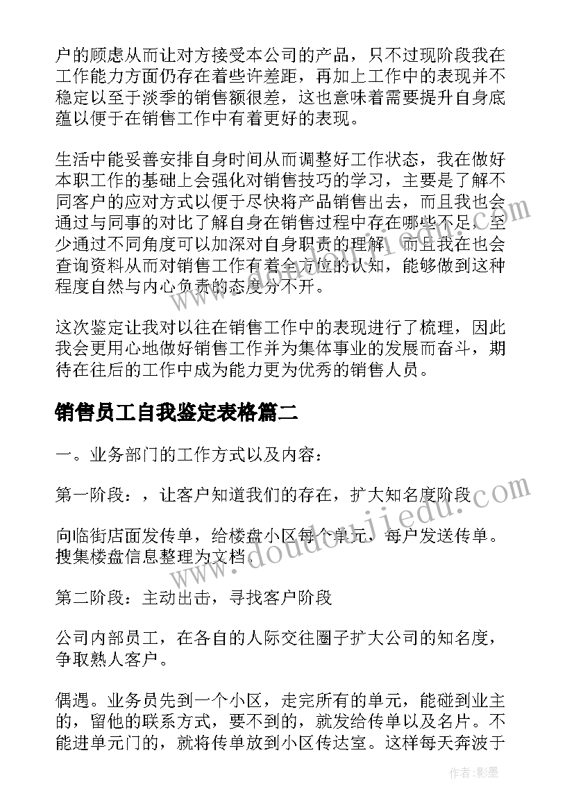 最新销售员工自我鉴定表格(大全5篇)