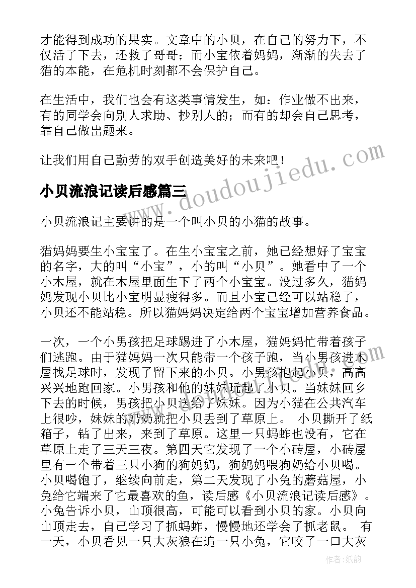 2023年小贝流浪记读后感(汇总5篇)