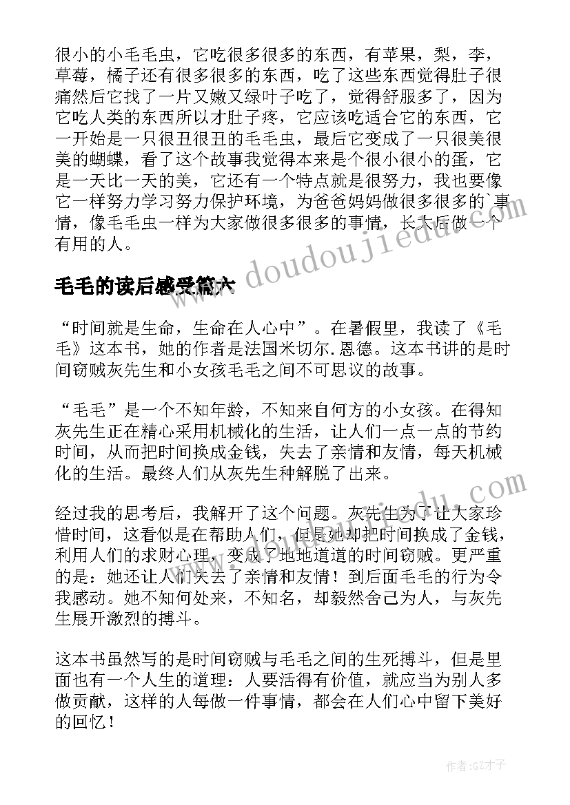 毛毛的读后感受(模板10篇)