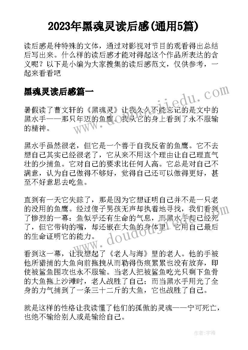 2023年黑魂灵读后感(通用5篇)