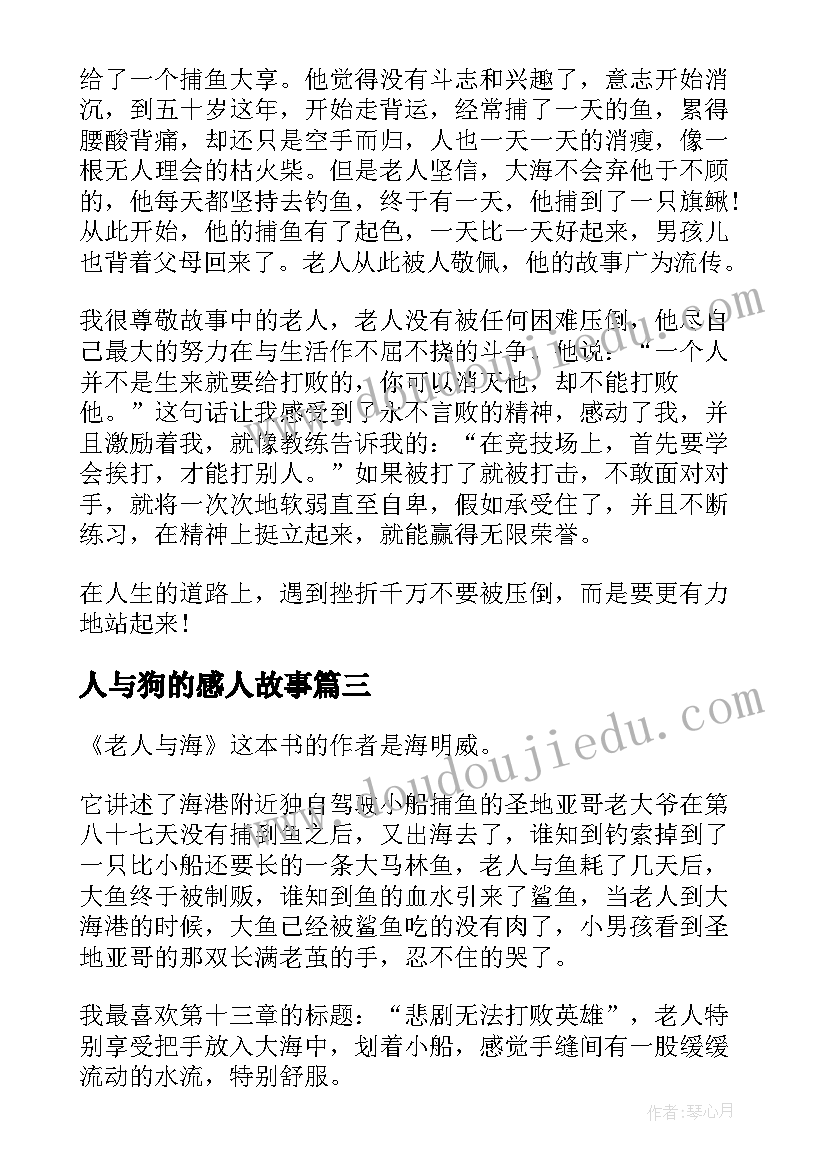 最新人与狗的感人故事 老人与海读后感(优质6篇)