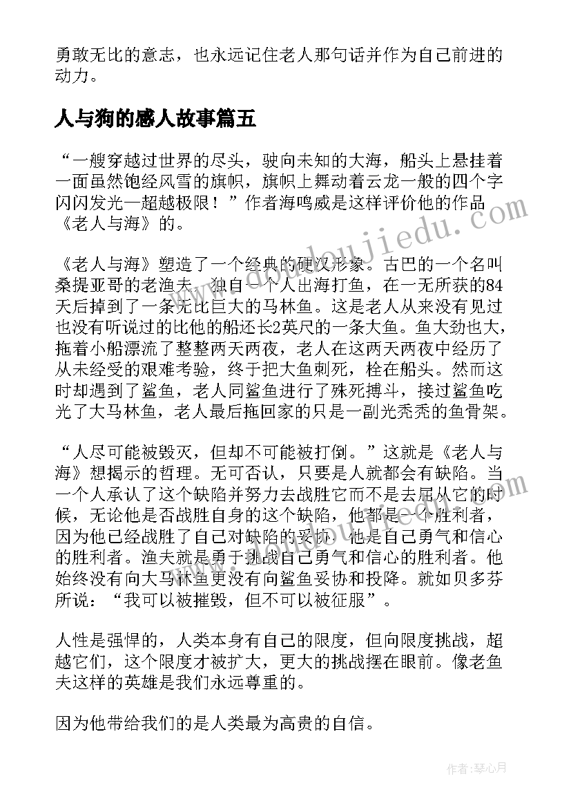 最新人与狗的感人故事 老人与海读后感(优质6篇)