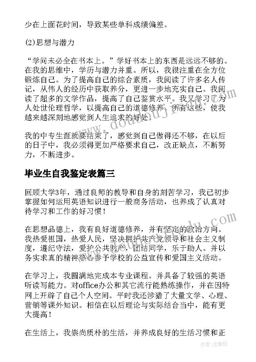 2023年毕业生自我鉴定表(通用8篇)