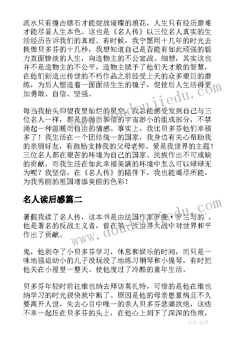 名人读后感 名人传读后感(优质8篇)