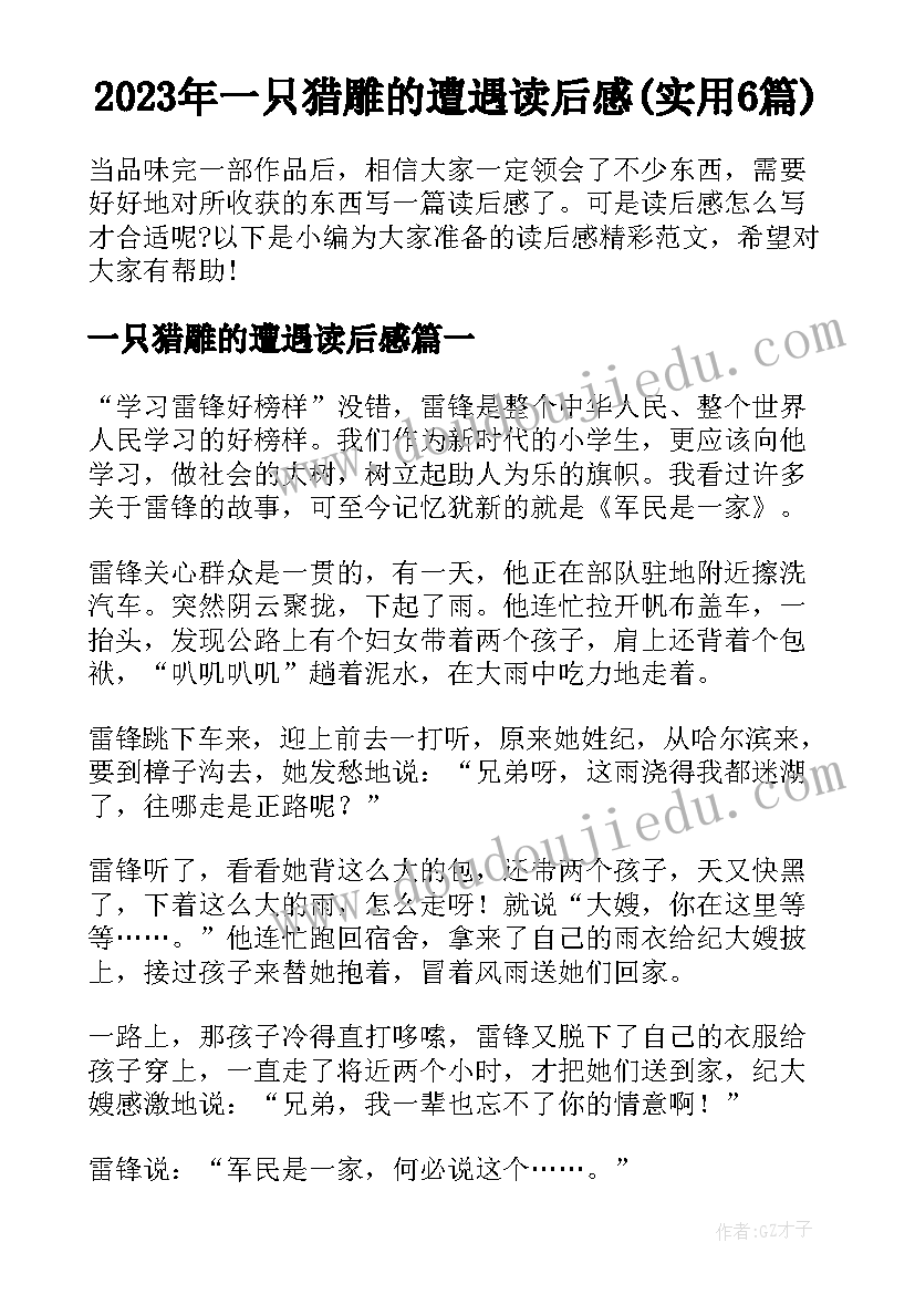 2023年一只猎雕的遭遇读后感(实用6篇)