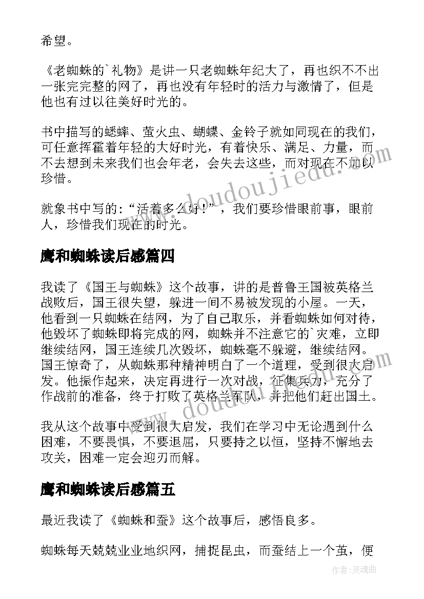 2023年鹰和蜘蛛读后感 蜘蛛的读后感(模板8篇)