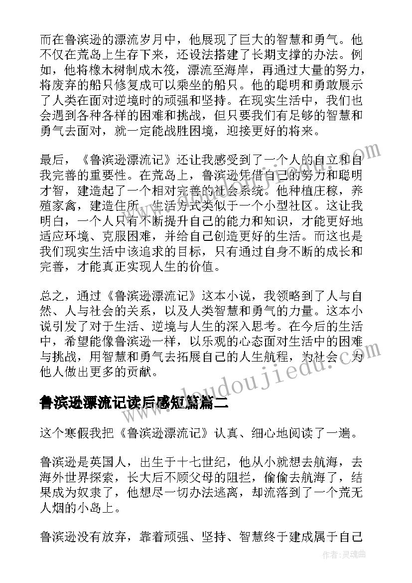 最新鲁滨逊漂流记读后感短篇 鲁滨逊漂流记(精选5篇)