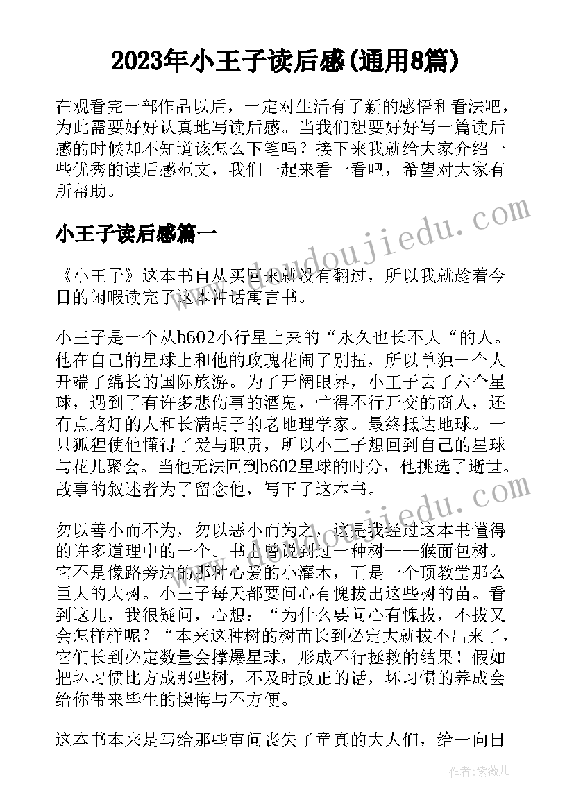 2023年小王子读后感(通用8篇)