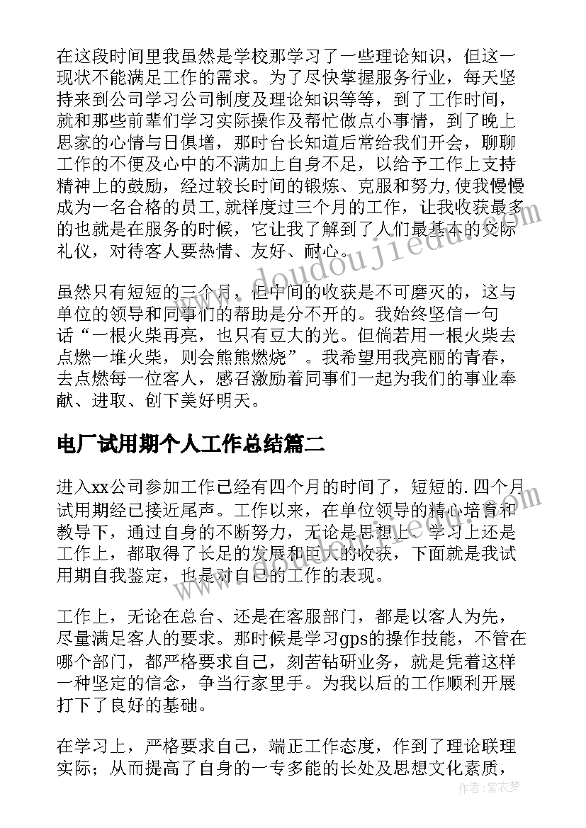 电厂试用期个人工作总结(优质5篇)