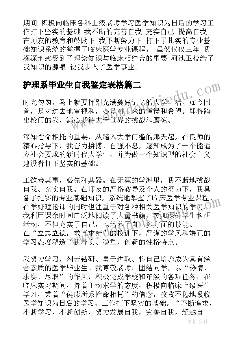 2023年护理系毕业生自我鉴定表格(通用9篇)