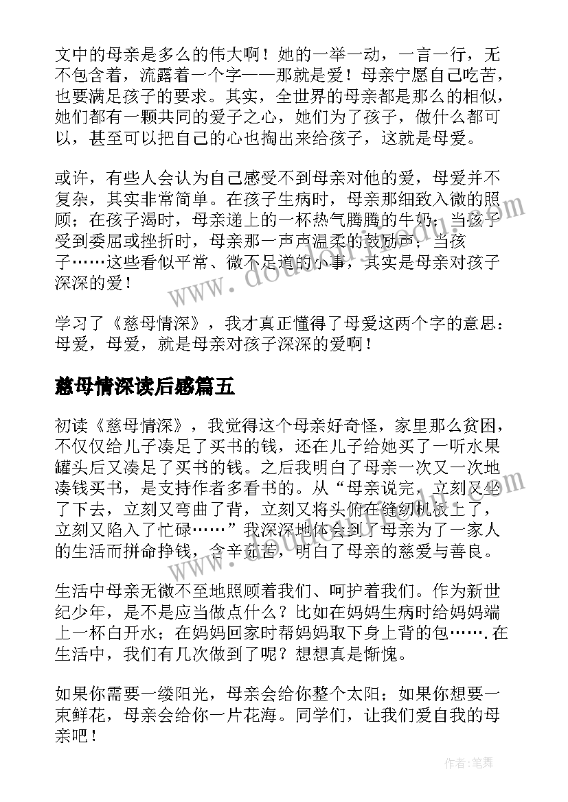 2023年慈母情深读后感(汇总8篇)