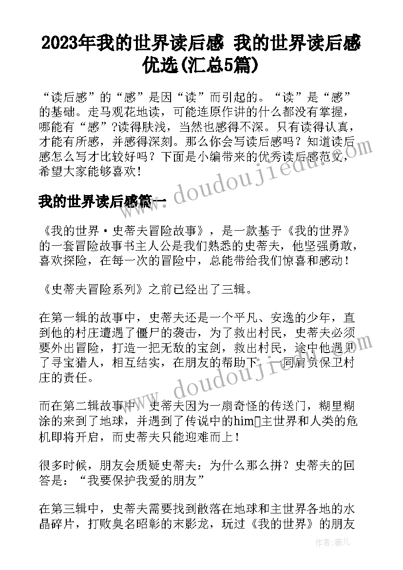 2023年我的世界读后感 我的世界读后感优选(汇总5篇)