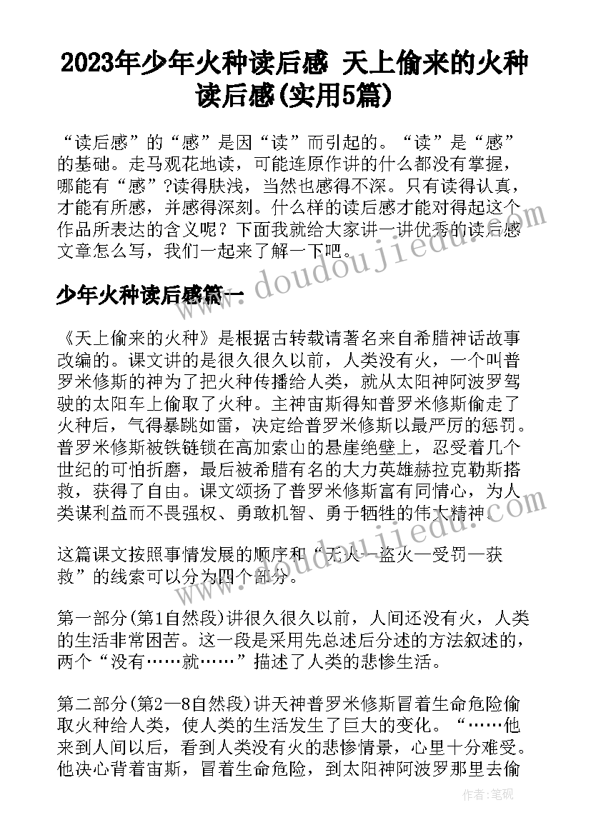 2023年少年火种读后感 天上偷来的火种读后感(实用5篇)