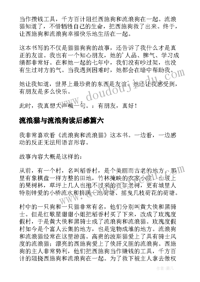 最新流浪猫与流浪狗读后感 流浪狗和流浪猫读后感(精选6篇)