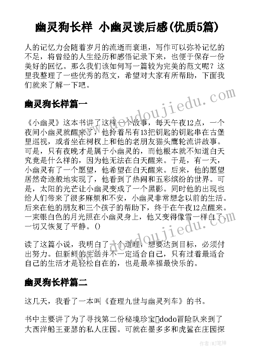 幽灵狗长样 小幽灵读后感(优质5篇)