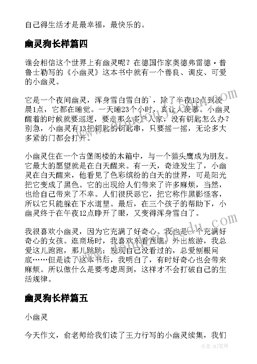 幽灵狗长样 小幽灵读后感(优质5篇)