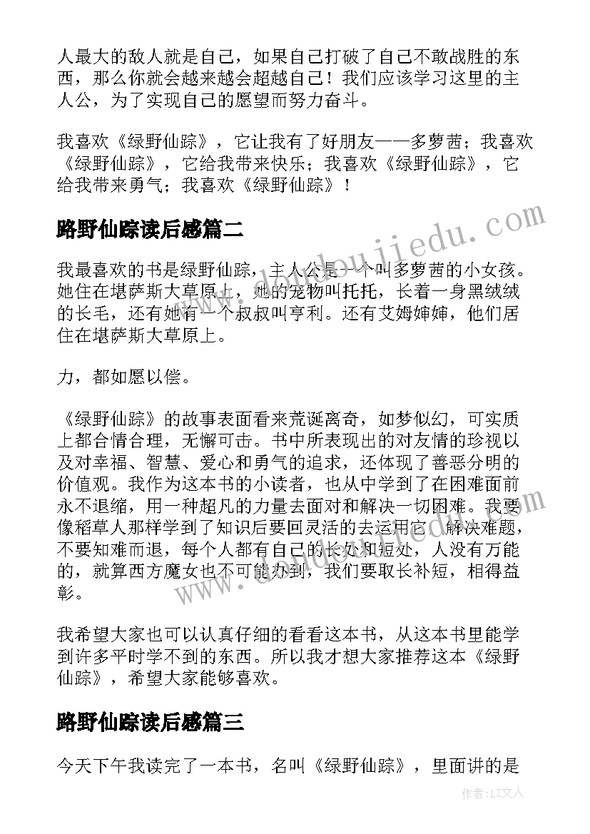 最新路野仙踪读后感(精选10篇)