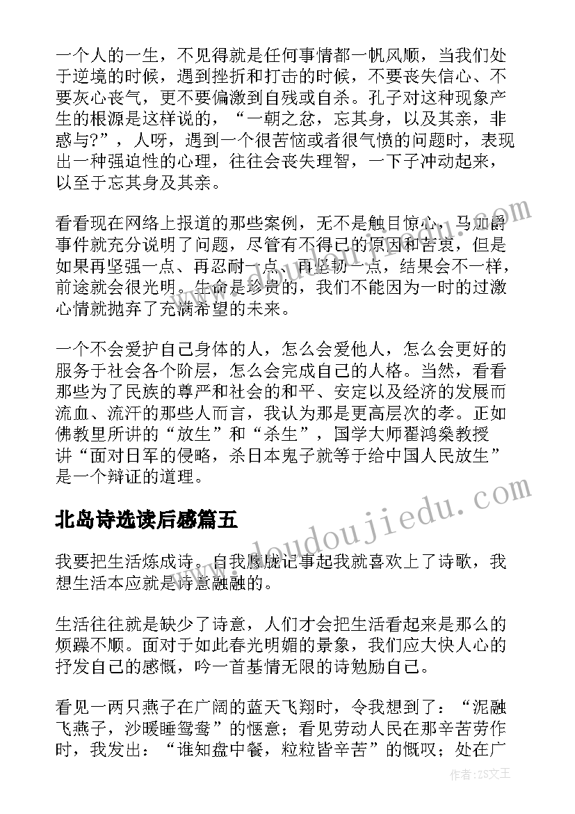 最新北岛诗选读后感(汇总5篇)