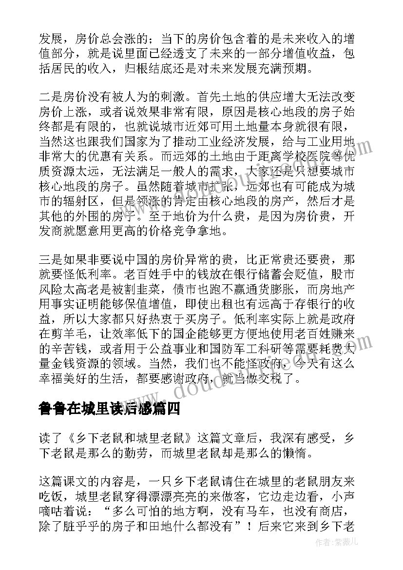 最新鲁鲁在城里读后感(汇总5篇)