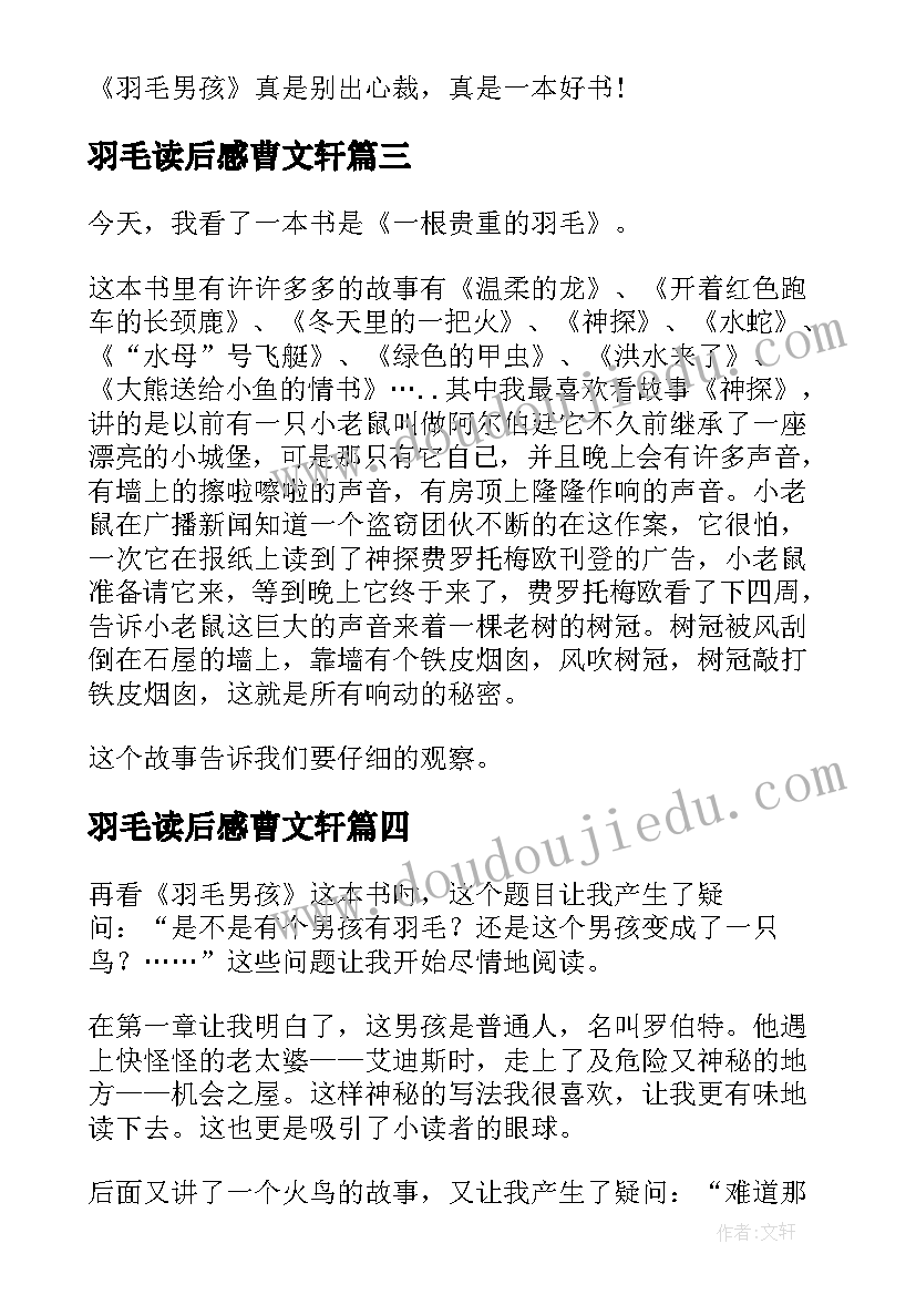 羽毛读后感曹文轩(优秀5篇)