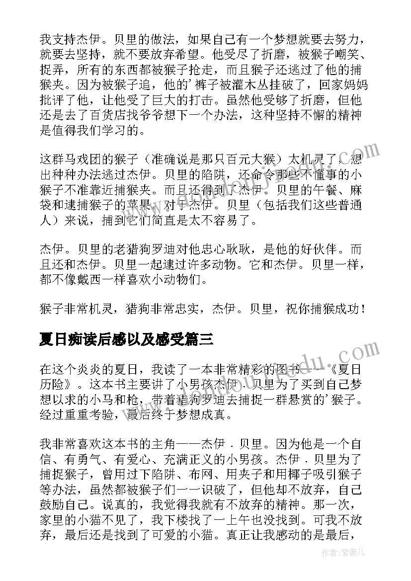 最新夏日痴读后感以及感受(优质9篇)