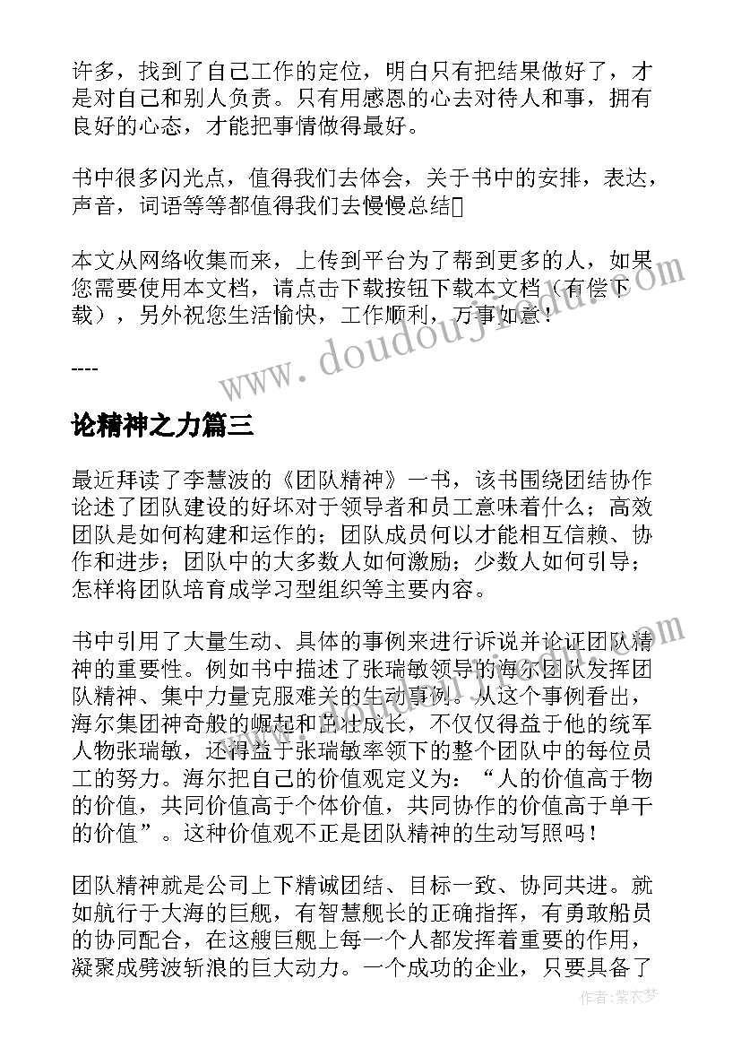 论精神之力 精神的力量读后感心得体会(优质5篇)