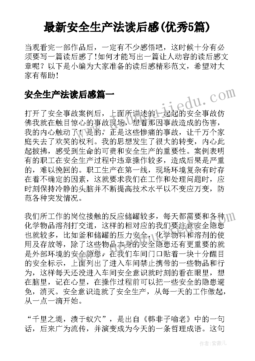 最新安全生产法读后感(优秀5篇)