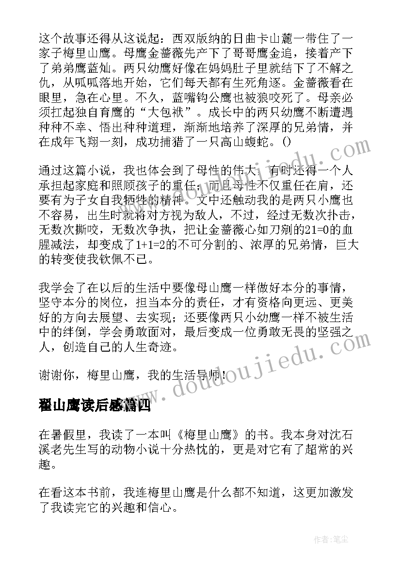 2023年翟山鹰读后感 梅里山鹰读后感(实用7篇)