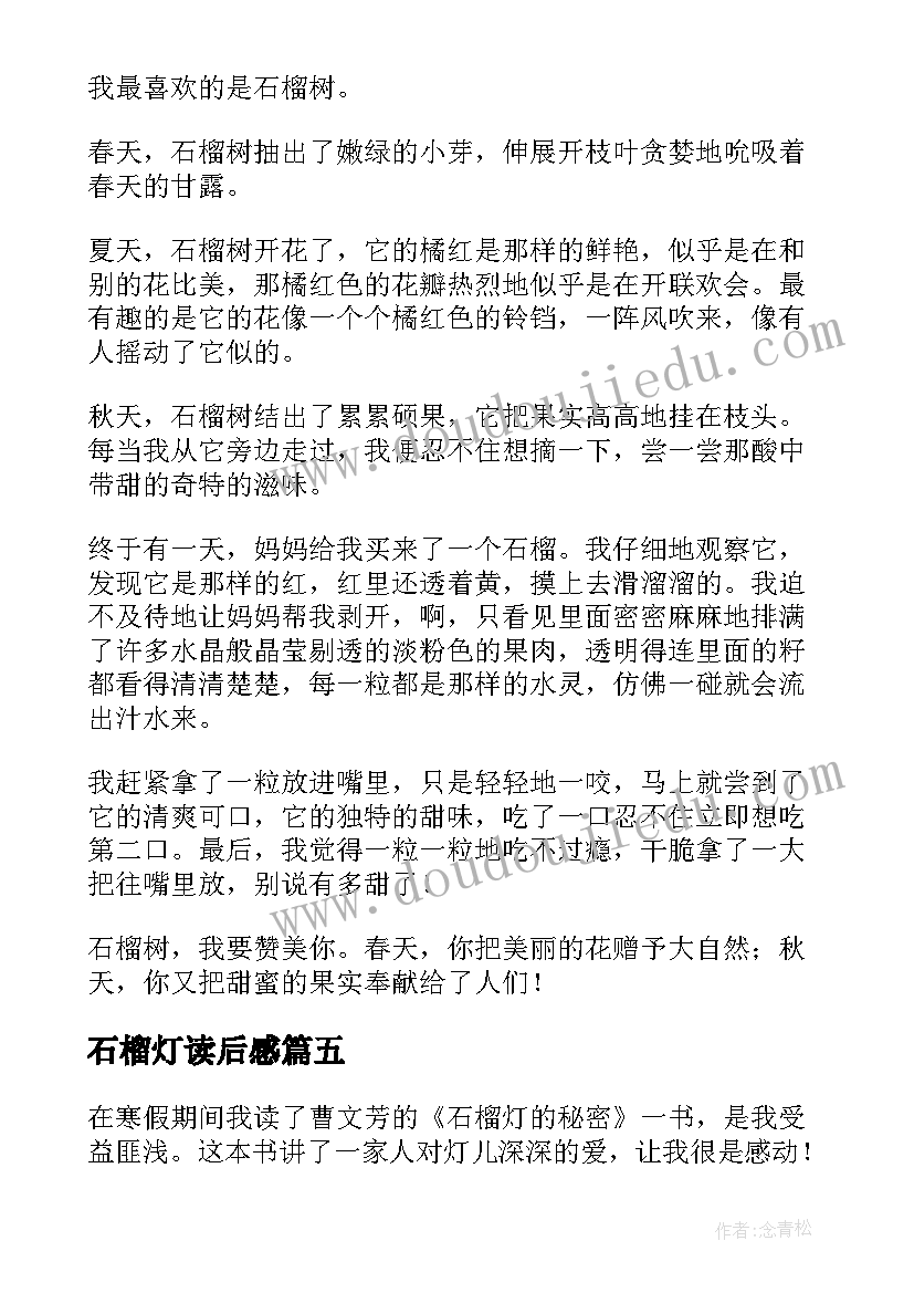 2023年石榴灯读后感(汇总5篇)